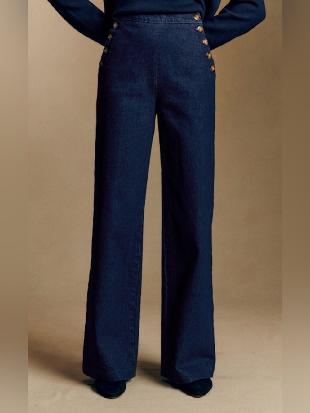 Sezane "Marino Trousers" Wide Leg Blue Denim Size 36